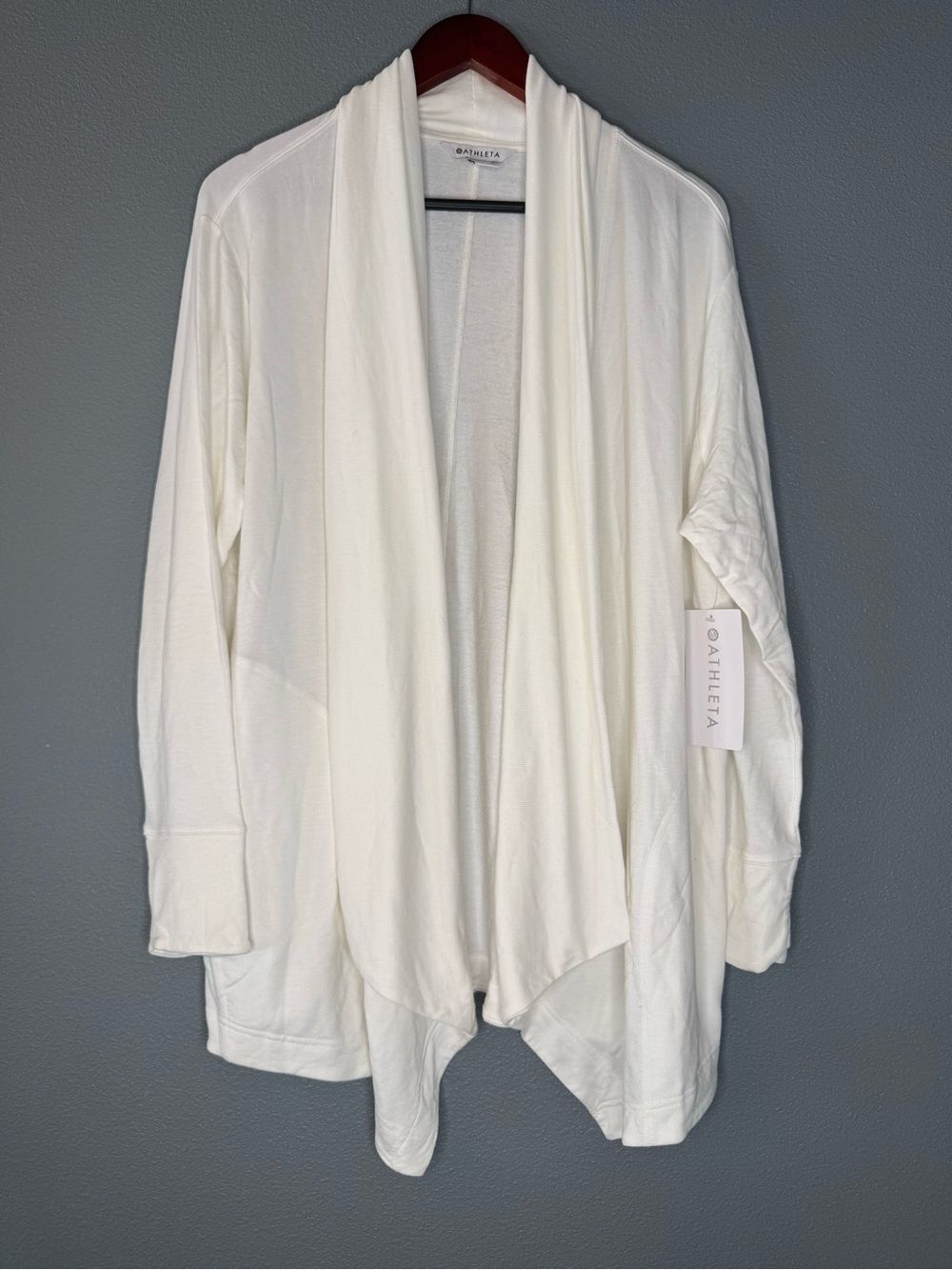 Athleta Pranayama Wrap Cardigan Womens Large White Open Front Tencel Modal NWT